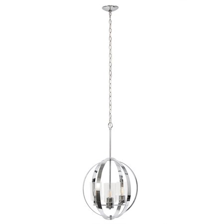 LALIA HOME 3-Light 18" Adjustable Industrial Globe Hanging Metal and Clear Glass Ceiling Pendant, Chrome LHP-3010-CH